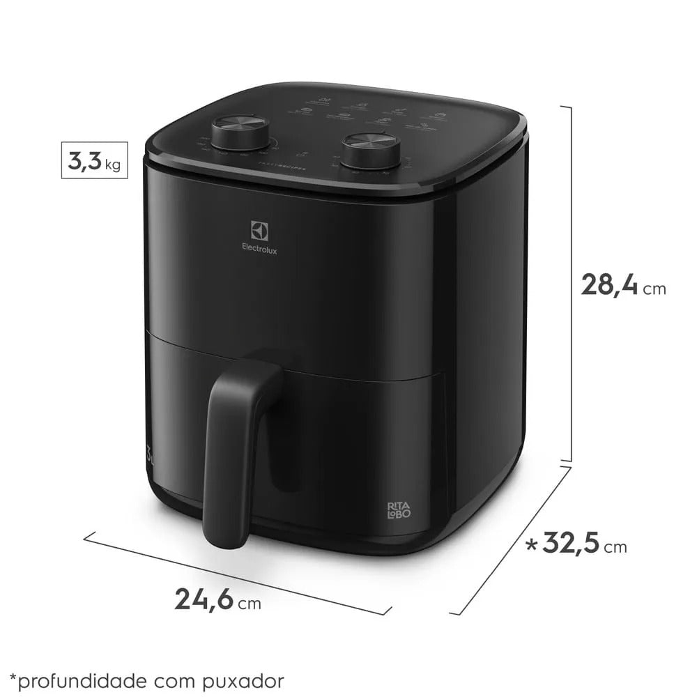Air Fryer Electrolux por Rita Lobo 3L Preta Efficient c/ Desligamento Automático 1200W (EAF05)