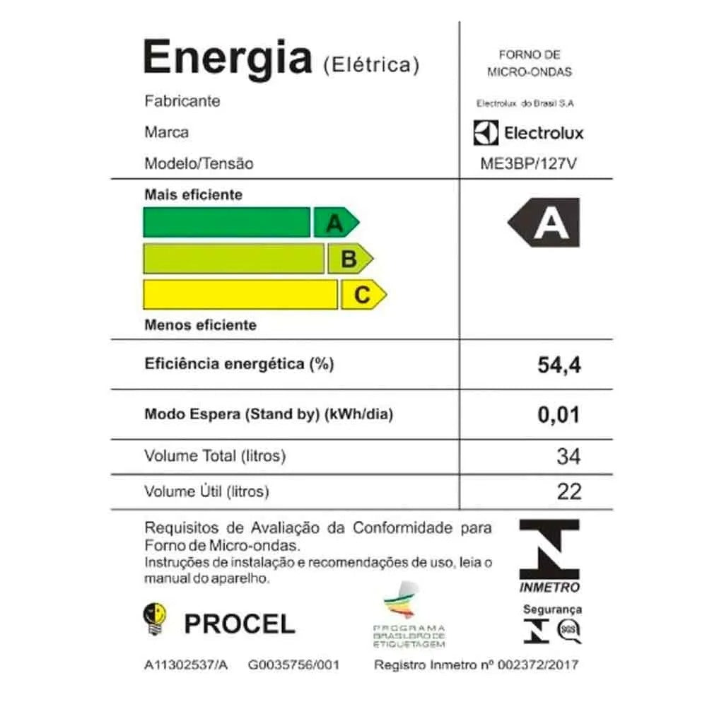 Micro-ondas de Embutir Electrolux Experience com 34 Litros de Capacidade Preto - ME3BP