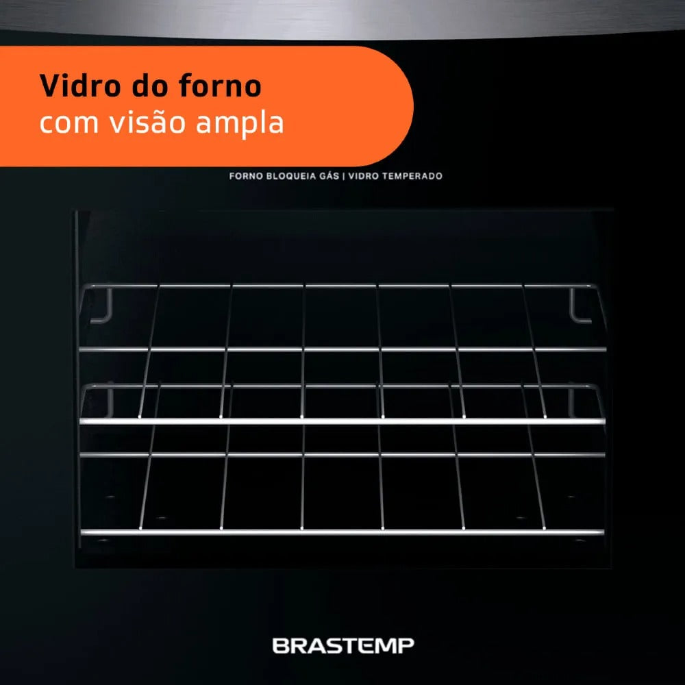 Fogão Brastemp 4 Bocas Inox com Duas Prateleiras com Alturas Ajustáveis - BFO4NBR