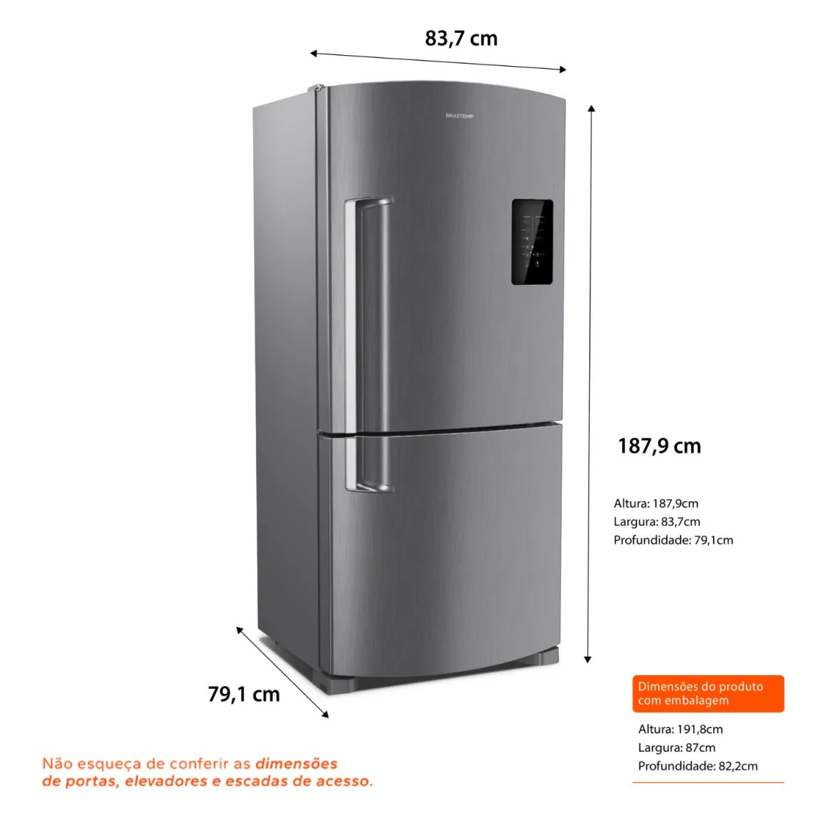 Geladeira Brastemp Frost Free Inverse 588 litros cor Inox com Smart Bar - BRE85AK