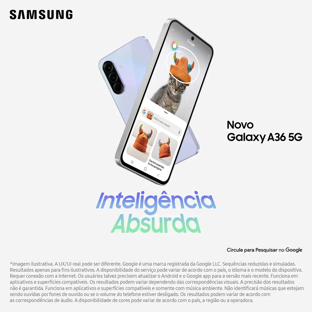 Celular Samsung Galaxy A36 5G 128GB, 6GB RAM, Câmera 50MP, IP67, Super AMOLED 6.7", Recursos AI Branco
