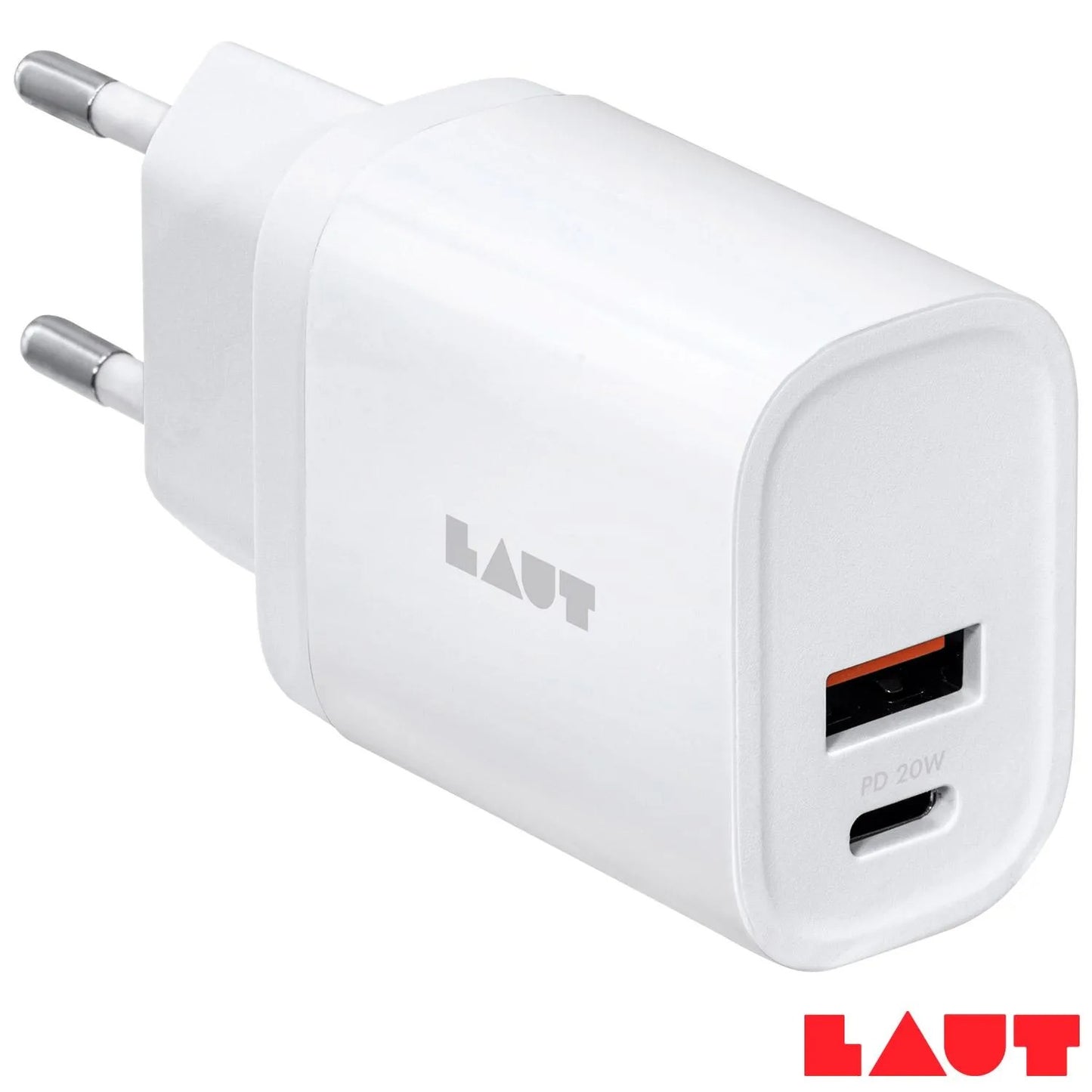 Carregador Compacto Alta Potência 20W 02 Saída USB-C e USB-A - Laut - LT- PD20BWI