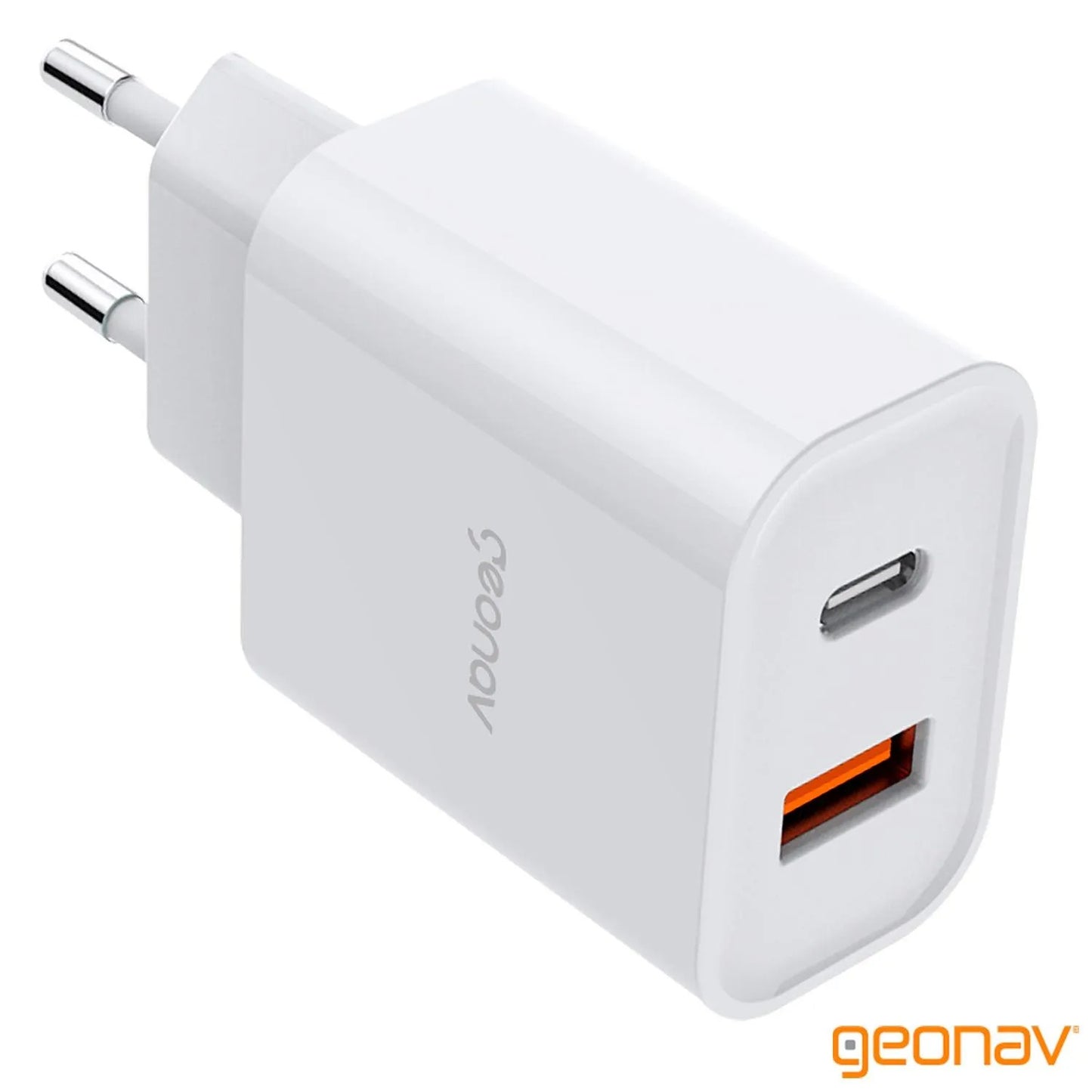 Carregador Turbo 20W Duo USB USB-C QC® 3.0 Branco Geonav - CH20PDQC