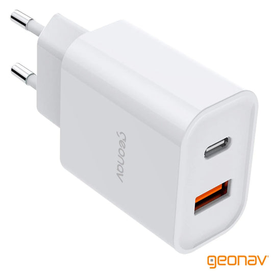 Carregador Turbo 20W Duo USB USB-C QC® 3.0 Branco Geonav - CH20PDQC