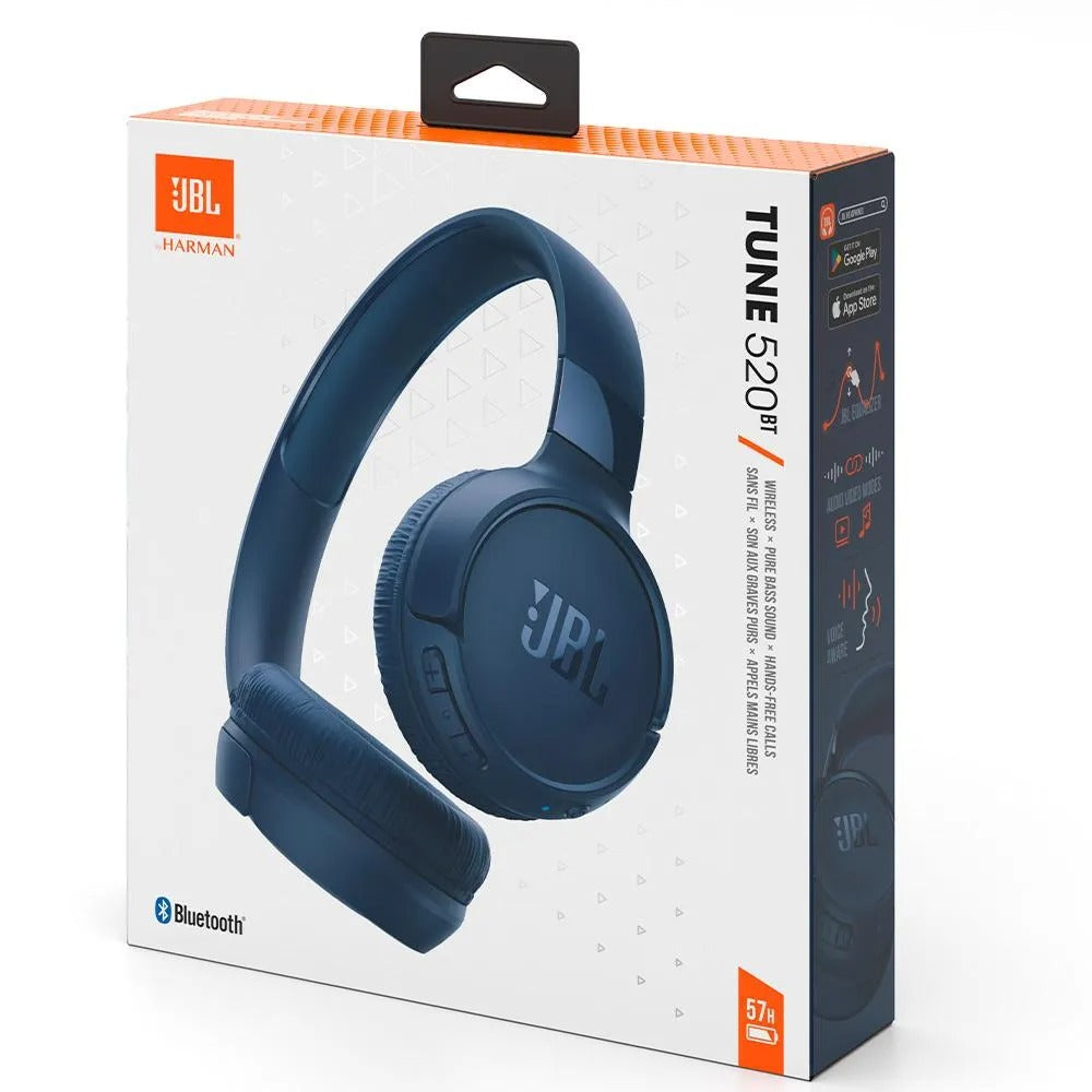 Fone De Ouvido JBL Tune 520 Bluetooth 5.3 Conexões Multipontos Até 57 Horas De Bateria - Azul