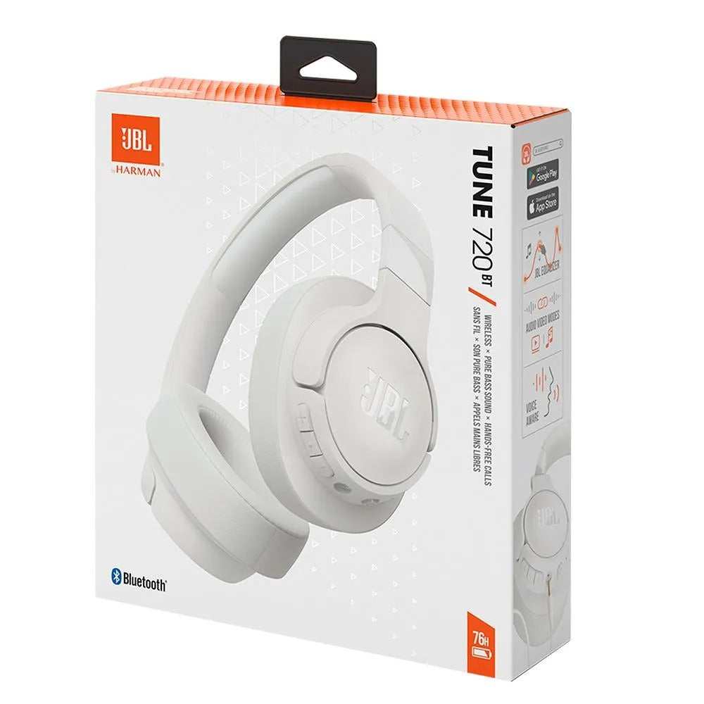 Fone de Ouvido JBL Tune 720BT Bluetooth 5.3 Headphone Conexões Multipontos Até 76 Horas de Bateria - Branco