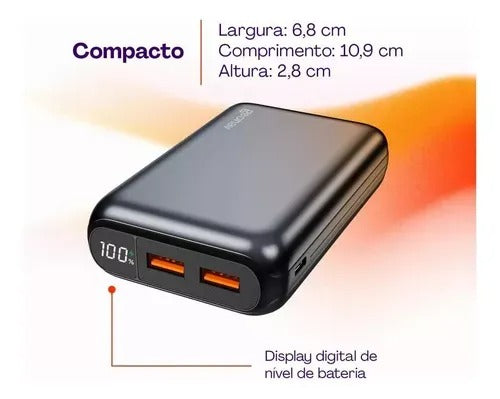 Carregador Portátil Geonav 20.000mAh com Função Carregamento Rápido Cinza Espacial