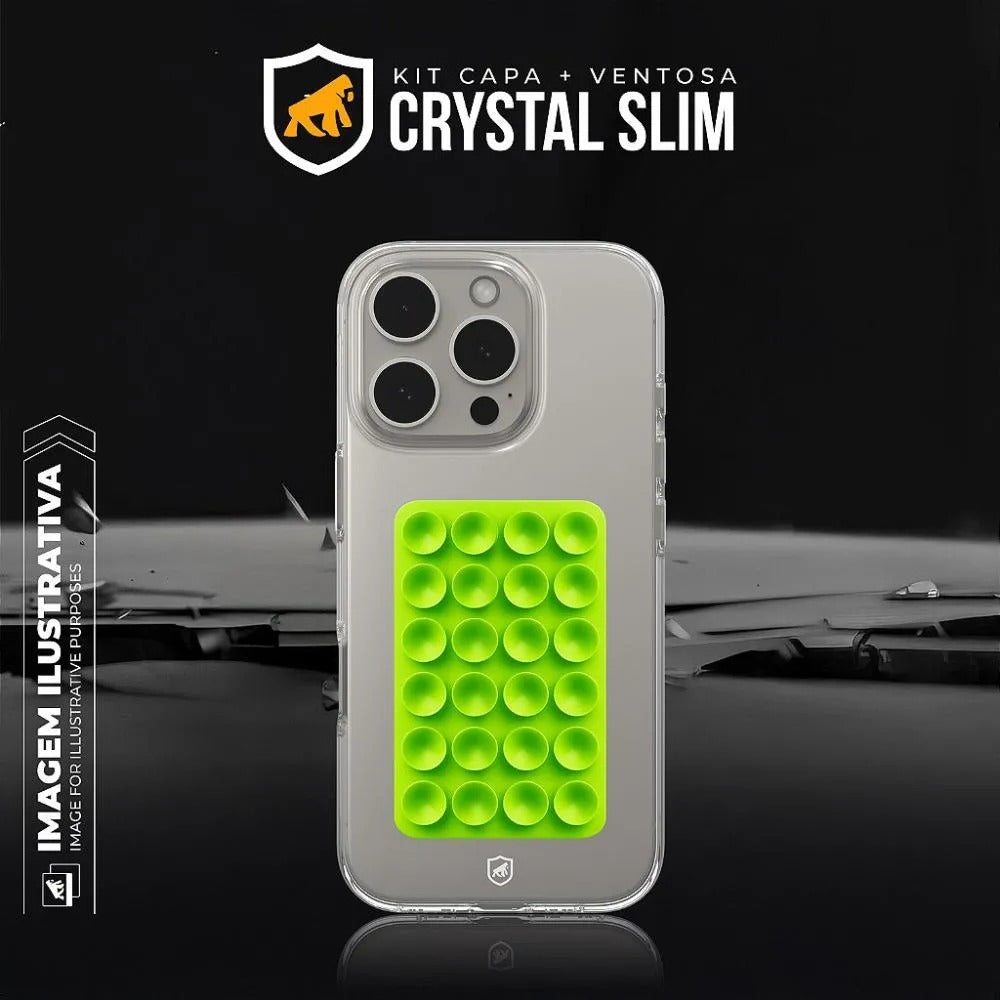Kit Capa Crystal Slim para Iphone 15 Pro Max + Ventosa VERDE