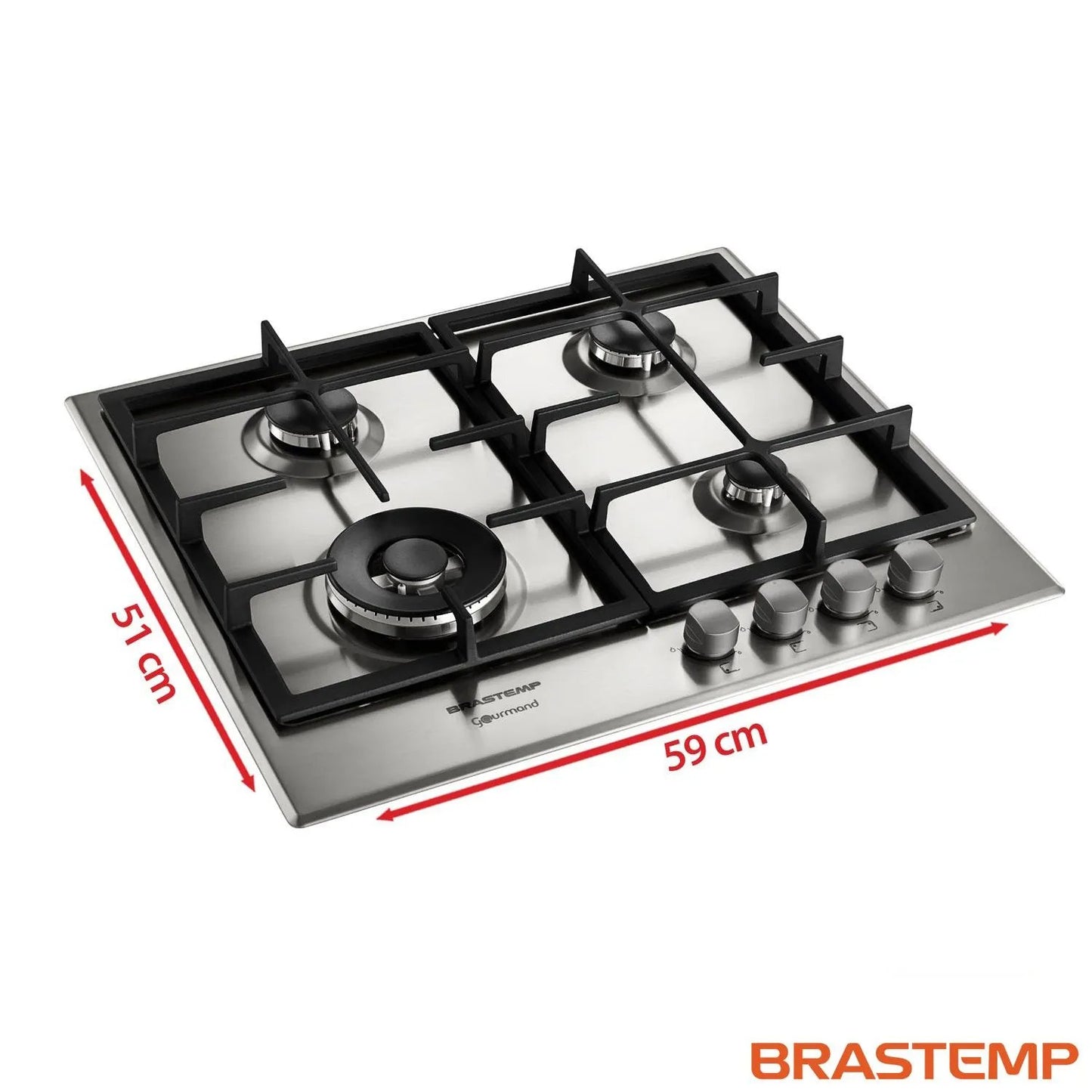 Cooktop 4 Bocas Brastemp Gourmand Inox com Duplachama e Trempe com Ferro Fundido - BDK60DR