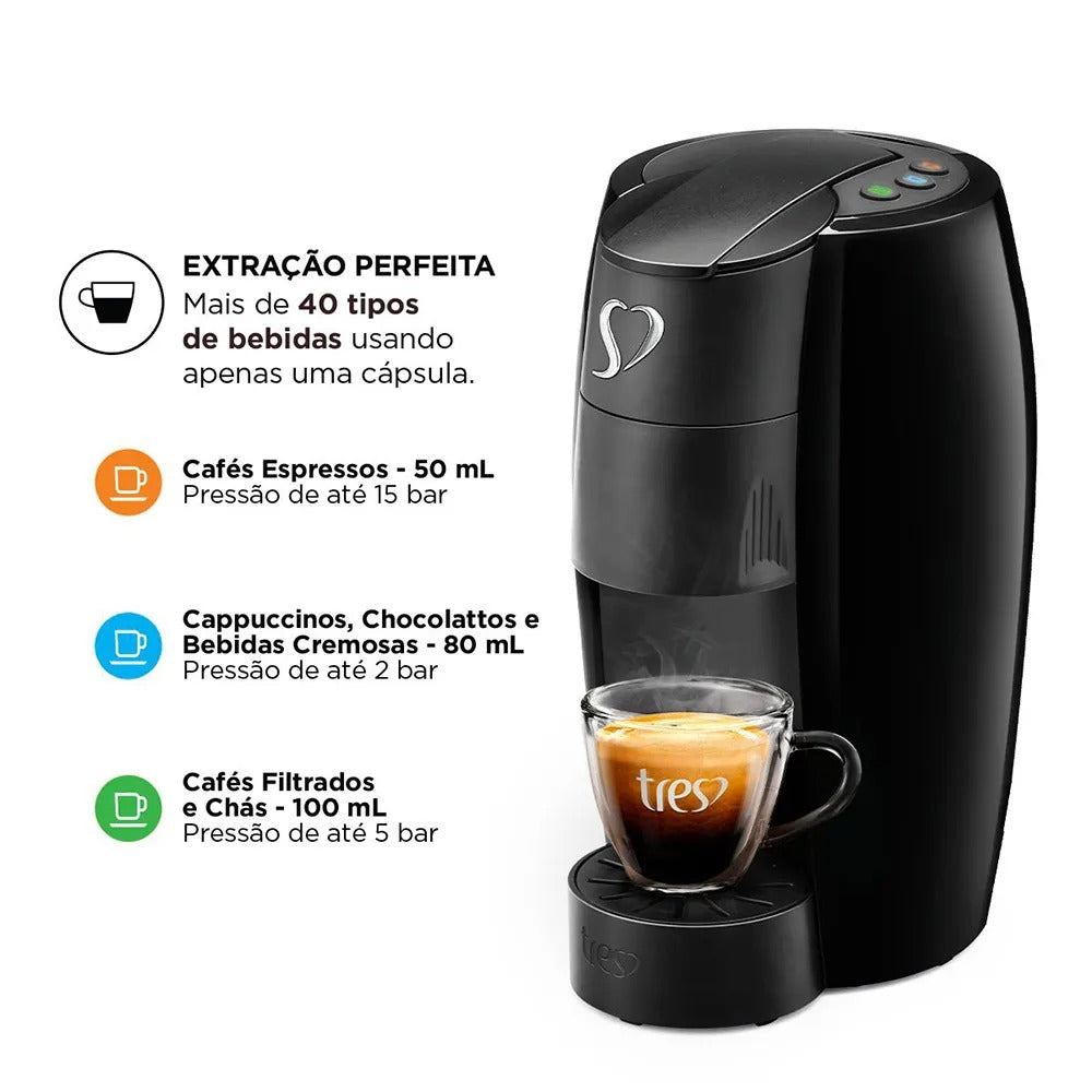 Cafeteira Espresso LOV Preta Automática - TRES 3 Corações