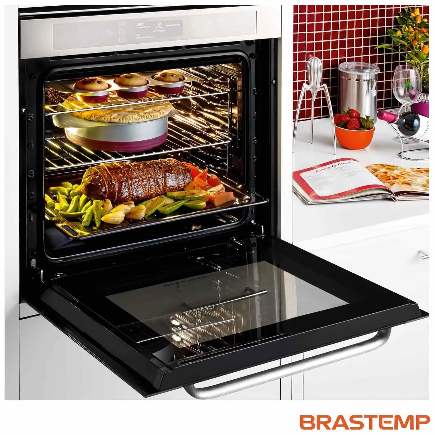 Forno de Embutir Elétrico Brastemp 67 Litros Inox com Função Ar Forçado e Painel Touch - BO260AR