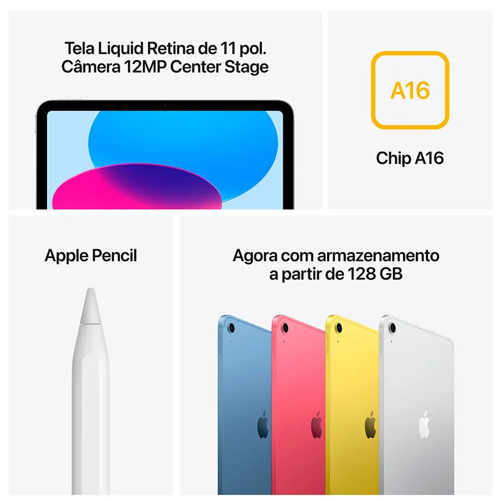 Apple iPad 11ª geração, Chip A16 (Wi-Fi + Cellular, 512GB) - Prateado