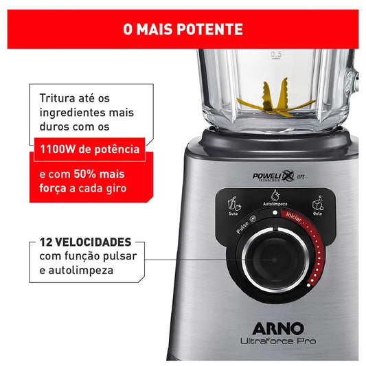 Liquidificador Arno Ultraforce com 12 Velocidades e Jarra com 2,0 Litros - LN93