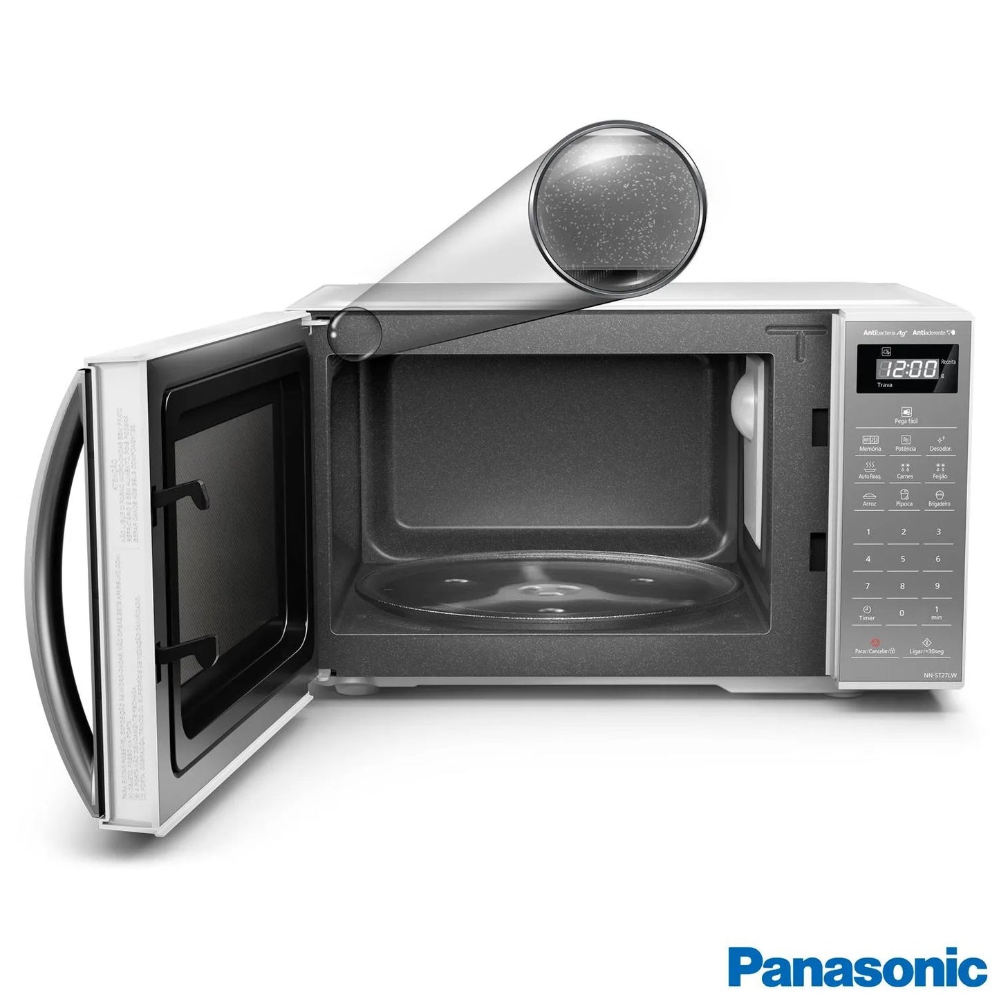 Micro-ondas de Mesa Panasonic com 21 Litros de Capacidade Branco com Porta Espelhada - NN-ST27LWRU
