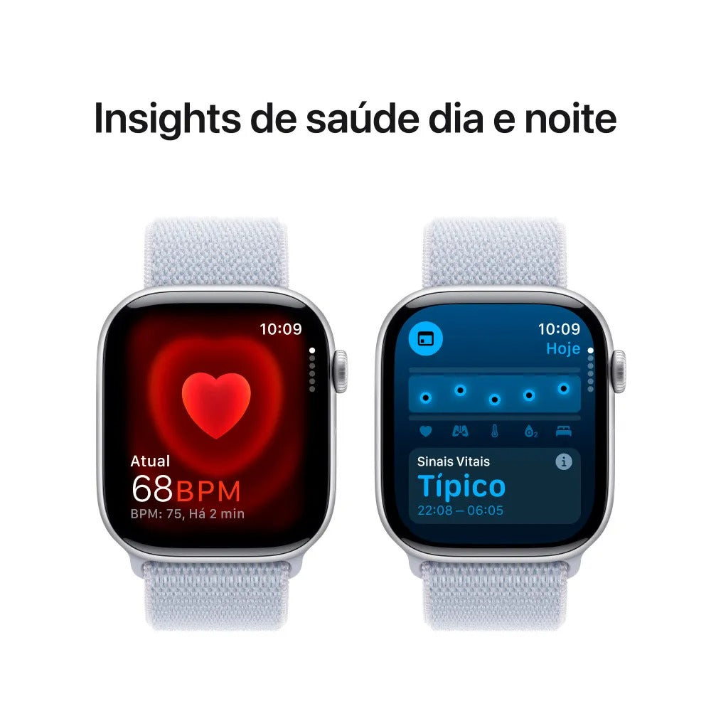 Apple Watch Series 10 (GPS + Cellular 46 mm) Caixa de Alumínio Prateada, Pulseira Loop Esportiva Nuvem Azul