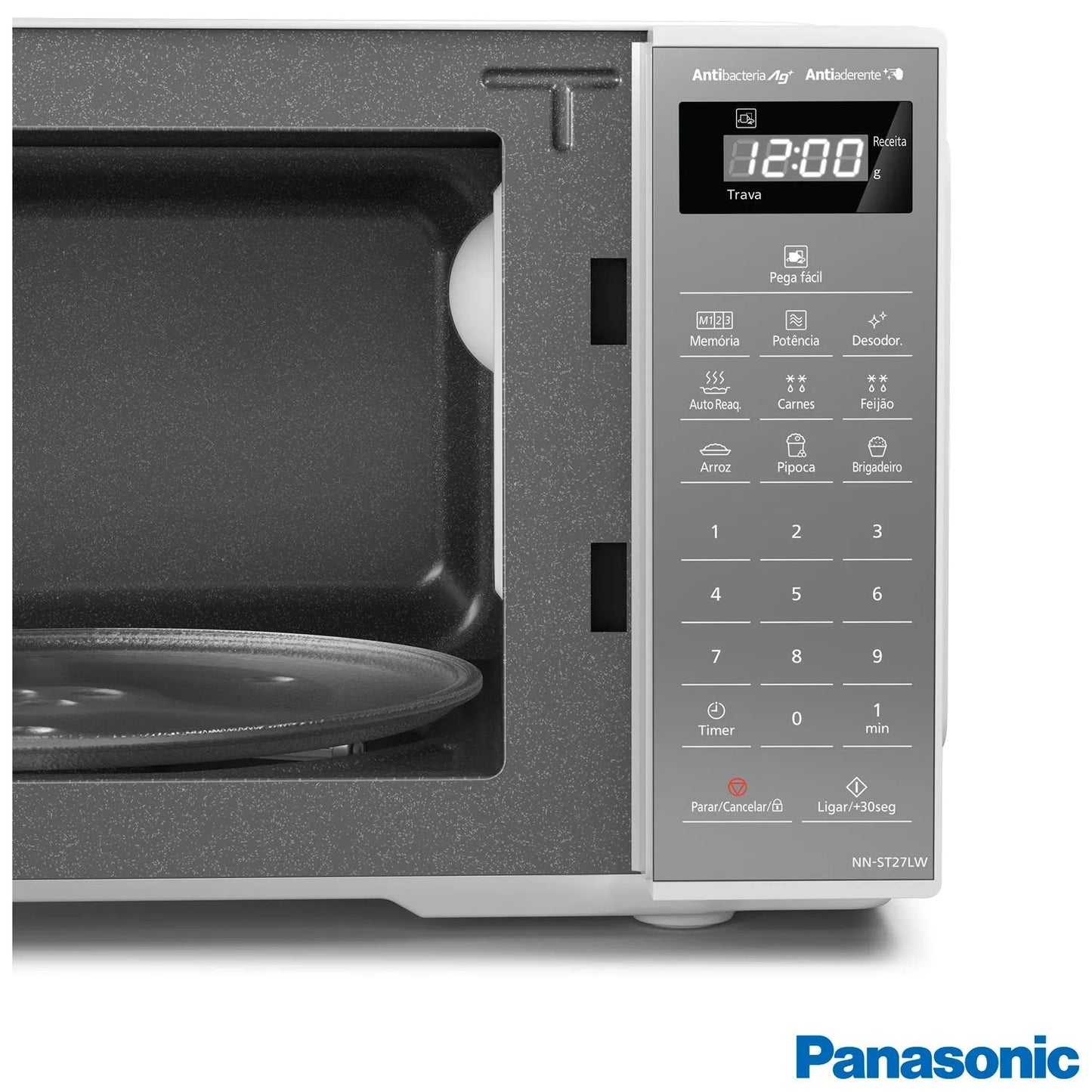 Micro-ondas de Mesa Panasonic com 21 Litros de Capacidade Branco com Porta Espelhada - NN-ST27LWRU