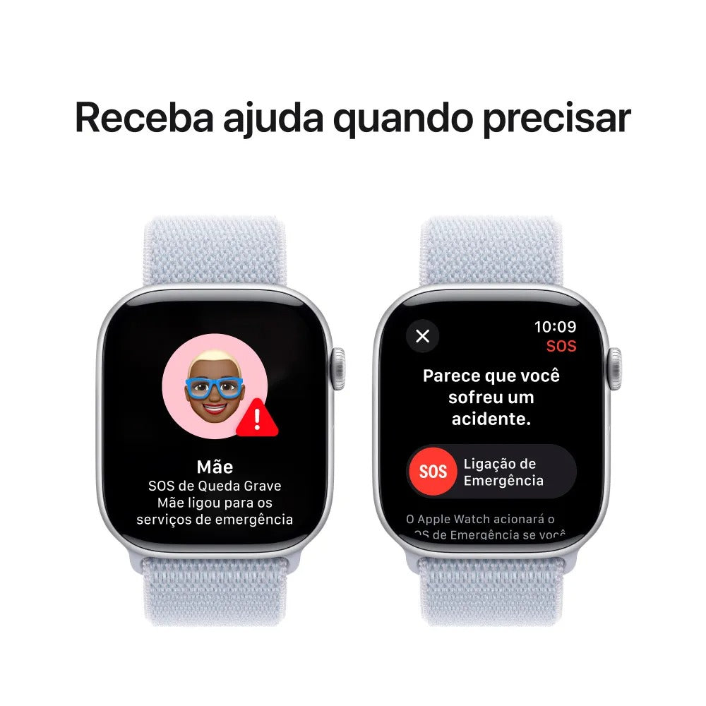 Apple Watch Series 10 (GPS + Cellular 46 mm) Caixa de Alumínio Prateada, Pulseira Loop Esportiva Nuvem Azul