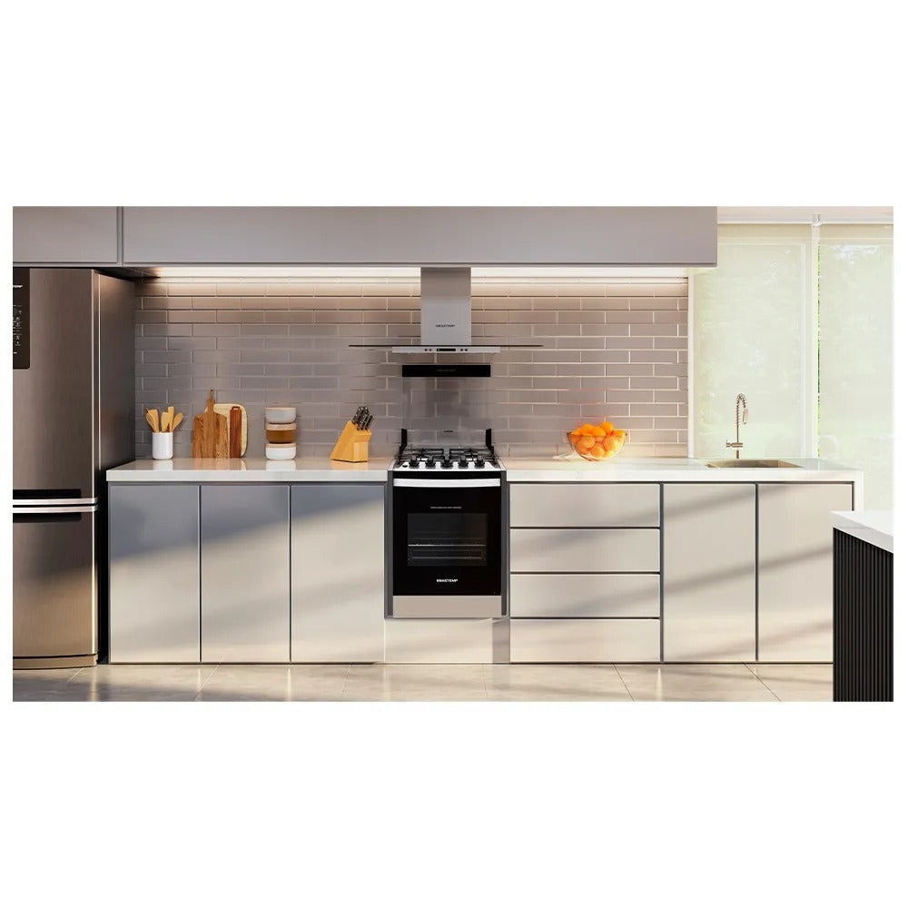 Fogão Brastemp 4 Bocas de Embutir Inox com Dupla Chama e Grades Individuais BYO4EBR