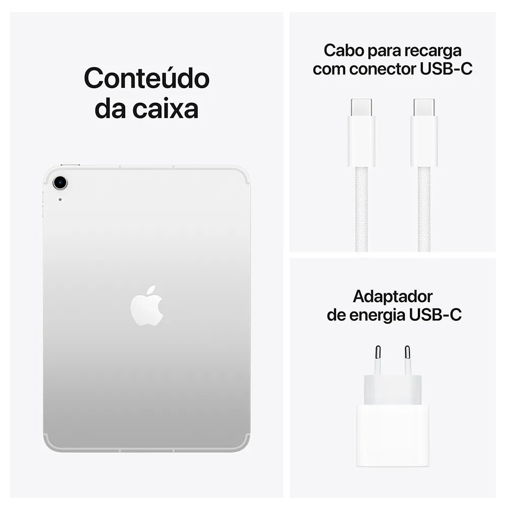 Apple iPad 11ª geração, Chip A16 (Wi-Fi + Cellular, 512GB) - Prateado