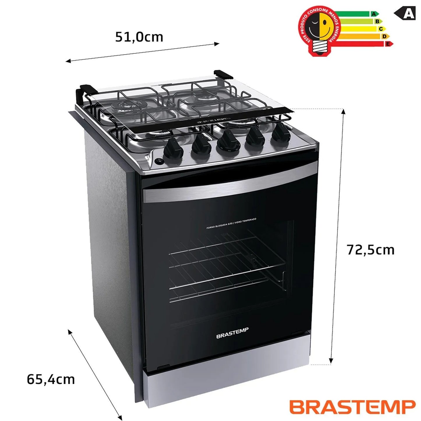 Fogão Brastemp 4 Bocas de Embutir Inox com Dupla Chama e Grades Individuais BYO4EBR