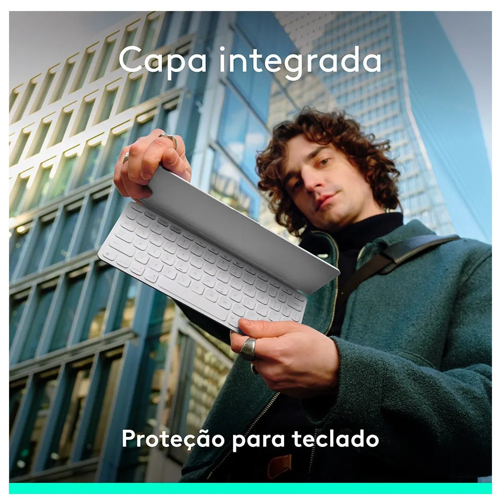 Teclado sem Fio Portátil Logitech Keys-To-Go 2 para Tablets, iPad, com Capa Integrada e Conexão Bluetooth - Cinza Claro