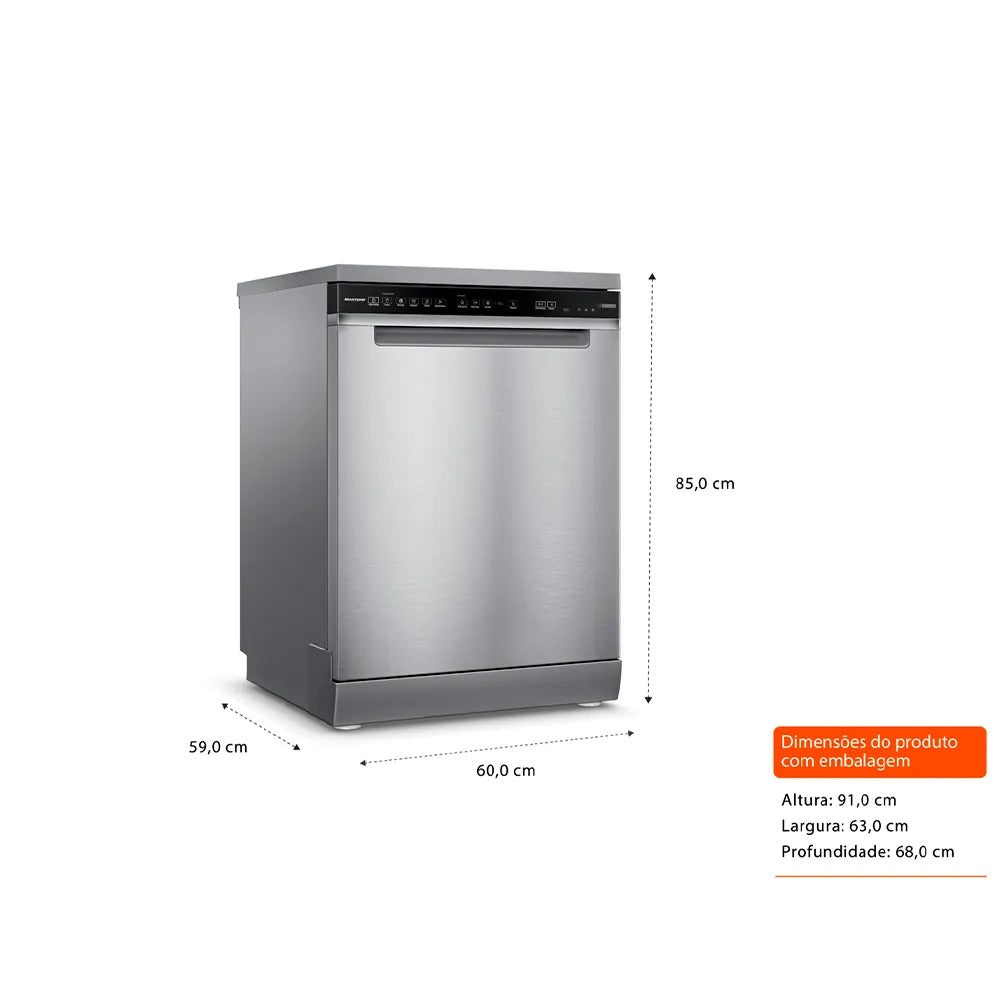 Lava-Louças Brastemp com Smart Sensor Inox com 15 Serviços, 05 Programas de Lavagem - BLF61AR