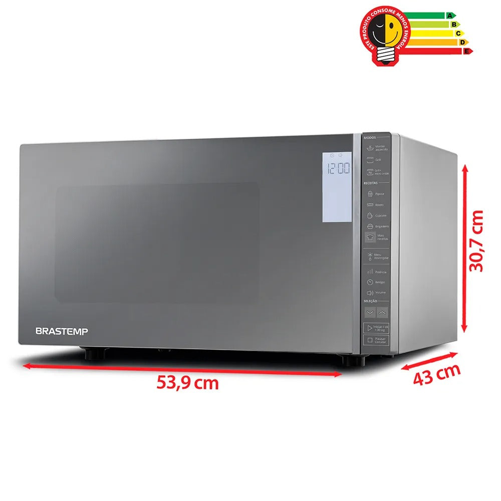 Micro-ondas Brastemp 32 Litros cor Inox Espelhado com Grill e Painel Integrado - BMG45AR