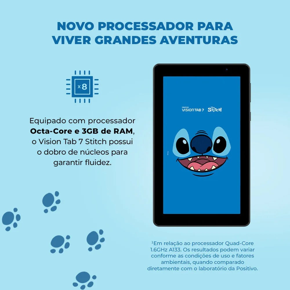 Tablet Positivo Vision TAB 7 Stitch + Capa e Bolsa - Octa-Core 3GB RAM 64GB Android 14 Go Wi-Fi Tela 7” IPS – Preto