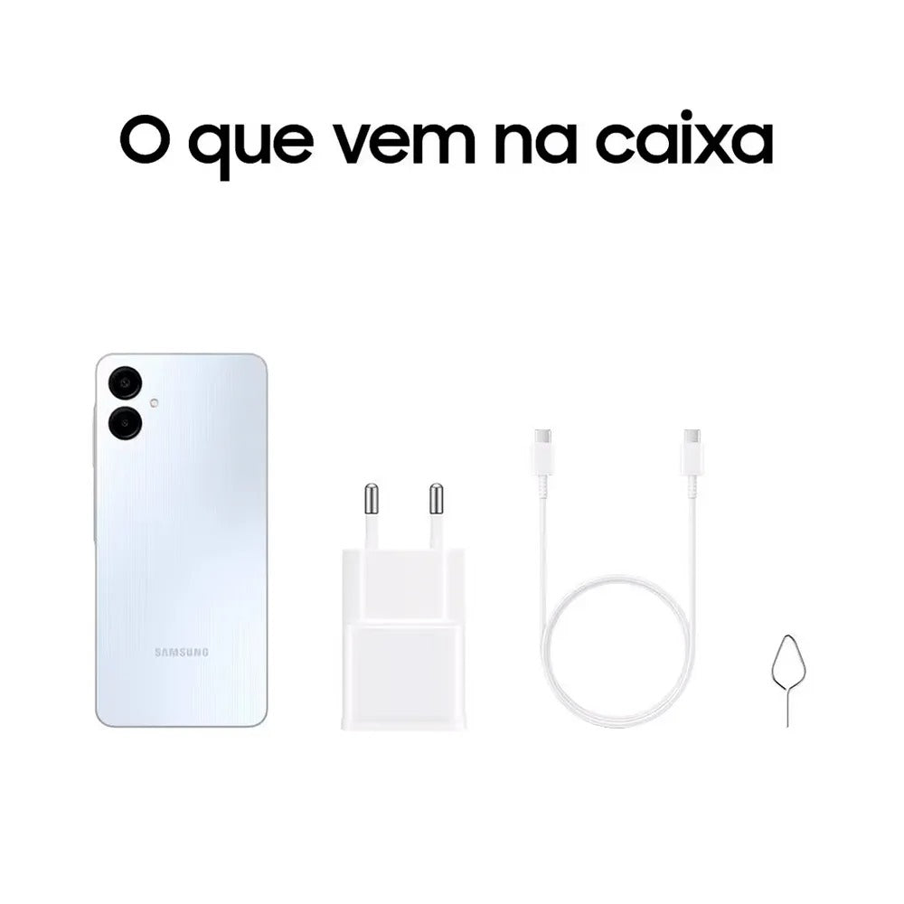Celular Samsung Galaxy A06 Branco, com Tela de 6,7", 4G, 128GB e Câmera de 50MP + 5MP + 2MP + 2MP - SM-A065MLBGZTO