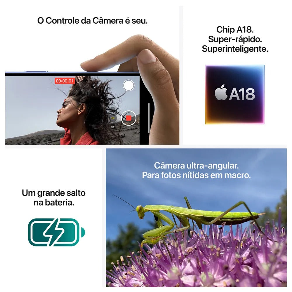 iPhone 16 Plus Apple (128GB) Preto, Tela de 6,7", 5G e Câmera de 48MP