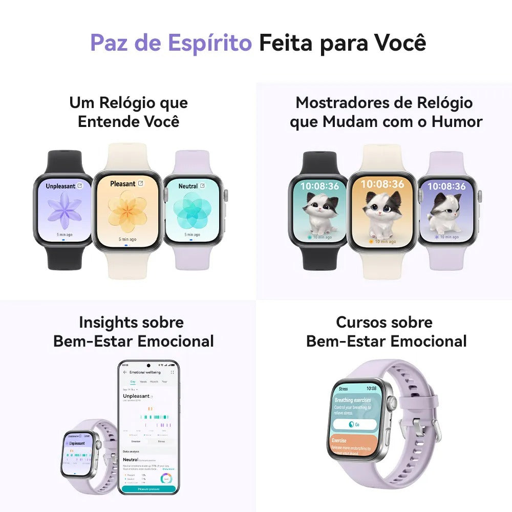 Smartwatch Huawei Watch Fit 4 Branco com Modos Esportivos Aprimorados e Assistente de Bem-Estar Emocional