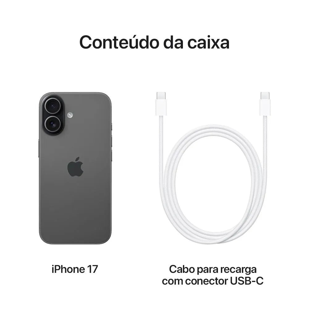 iPhone 17 Apple (256GB) Preto, Tela de 6,3", 5G e Câmera de 48MP