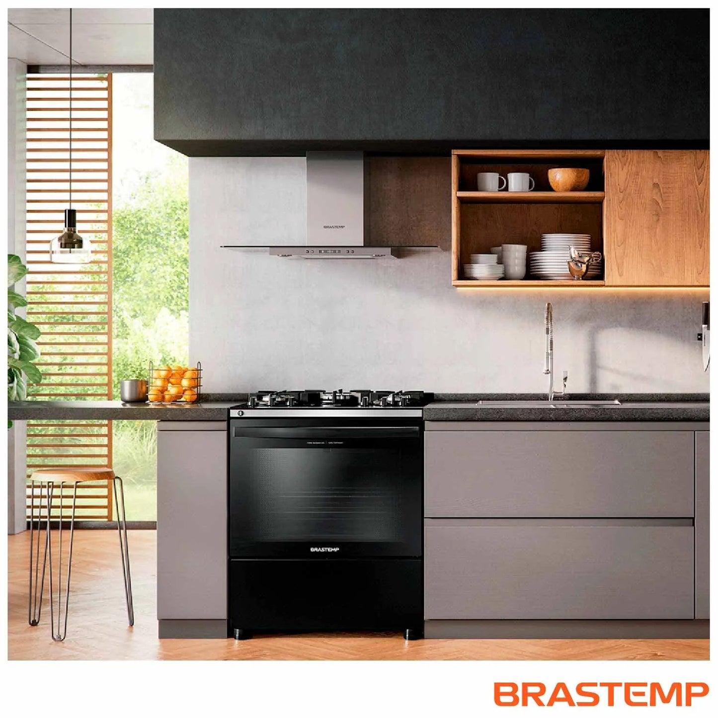 Fogão Brastemp 5 Bocas Preto com Turbo Chama com Mesa de Vidro - BFS5VCE