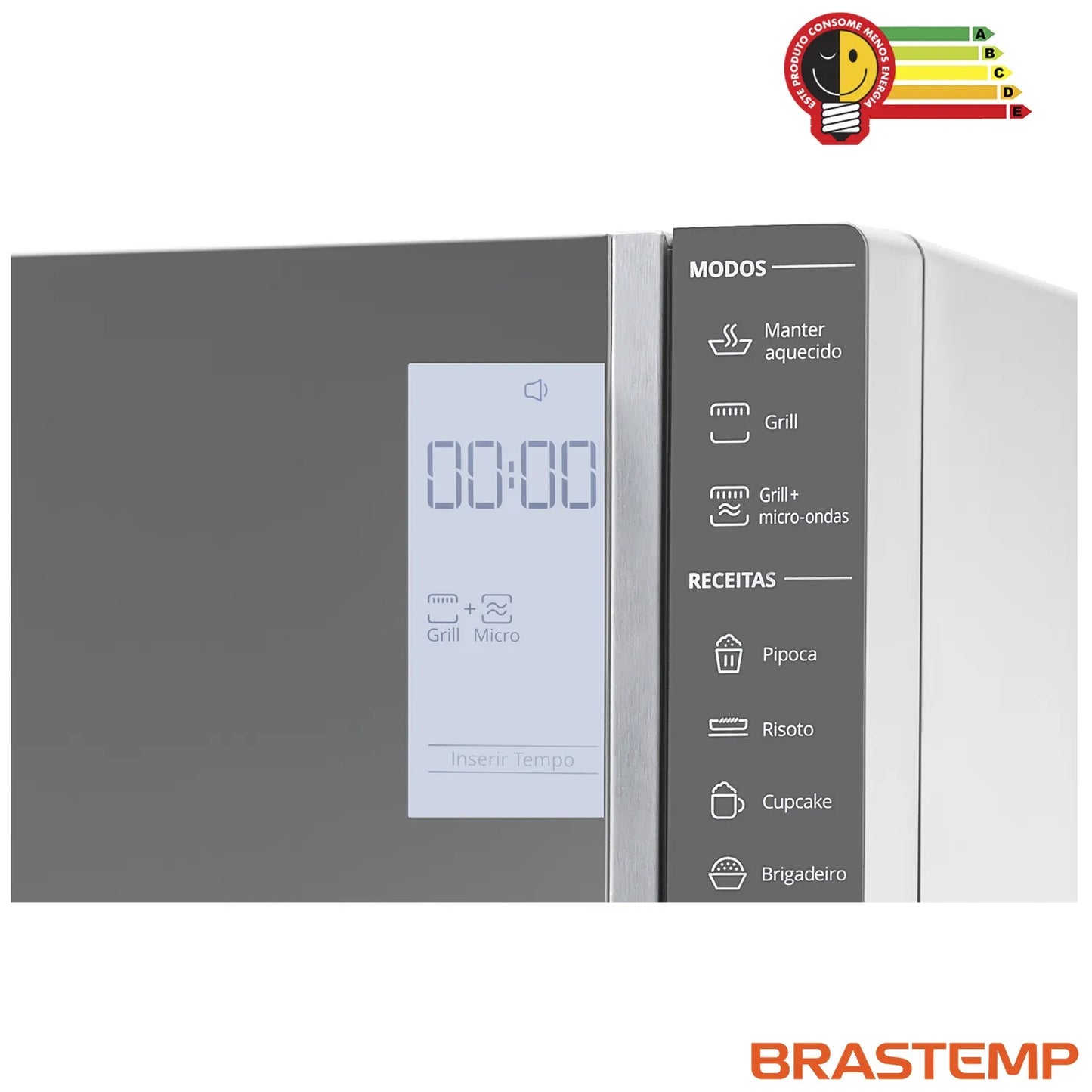 Micro-ondas Brastemp 32 Litros cor Inox Espelhado com Grill e Painel Integrado - BMG45AR