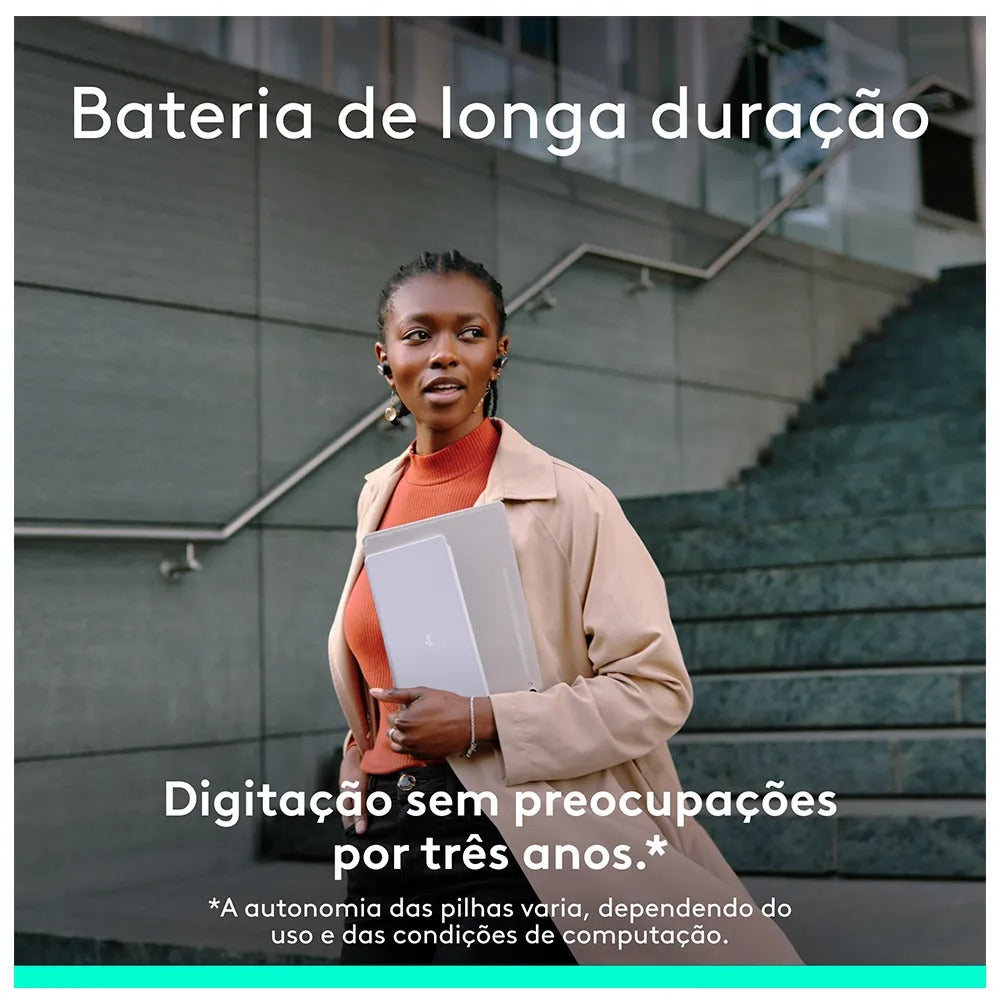 Teclado sem Fio Portátil Logitech Keys-To-Go 2 para Tablets, iPad, com Capa Integrada e Conexão Bluetooth - Cinza Claro