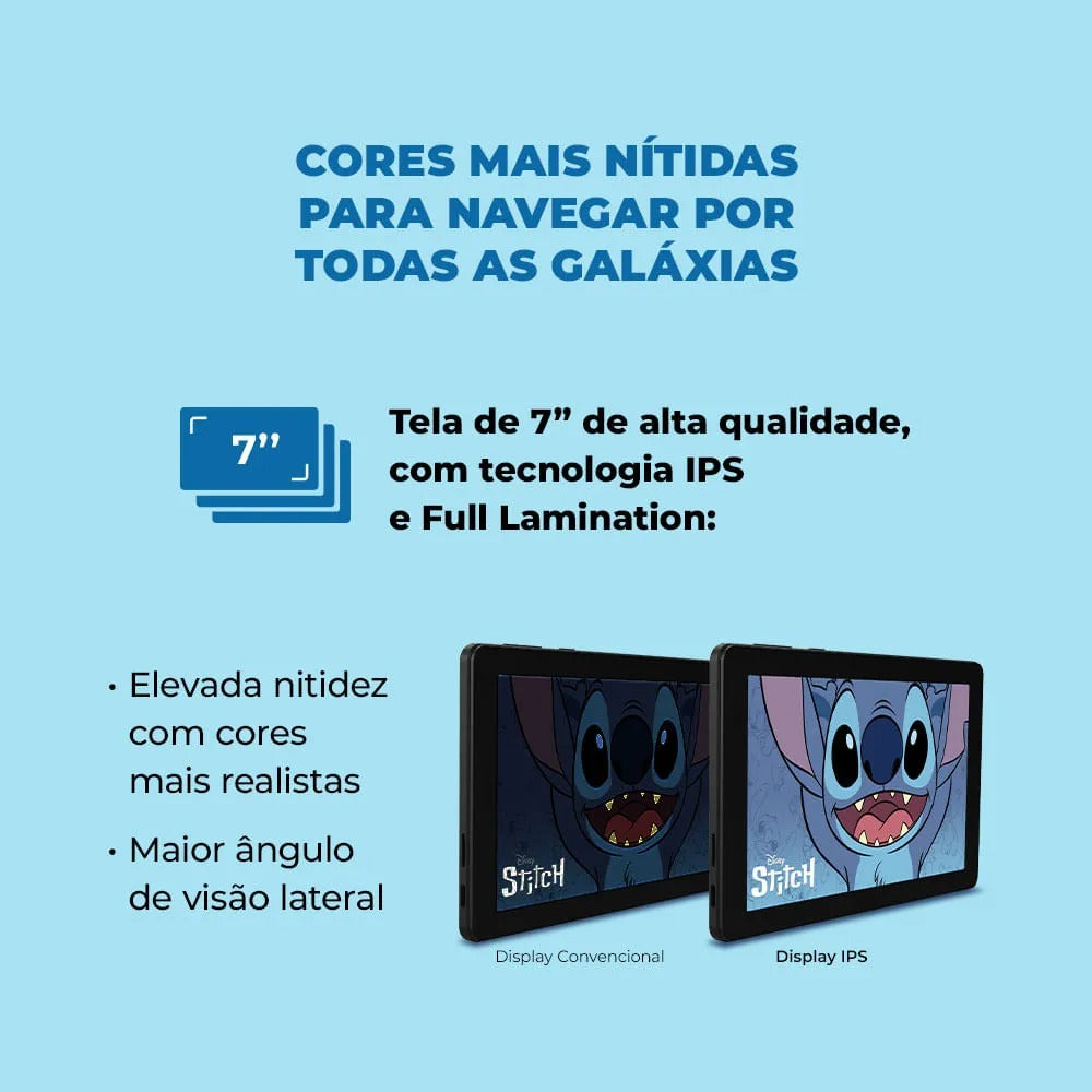 Tablet Positivo Vision TAB 7 Stitch + Capa e Bolsa - Octa-Core 3GB RAM 64GB Android 14 Go Wi-Fi Tela 7” IPS – Preto