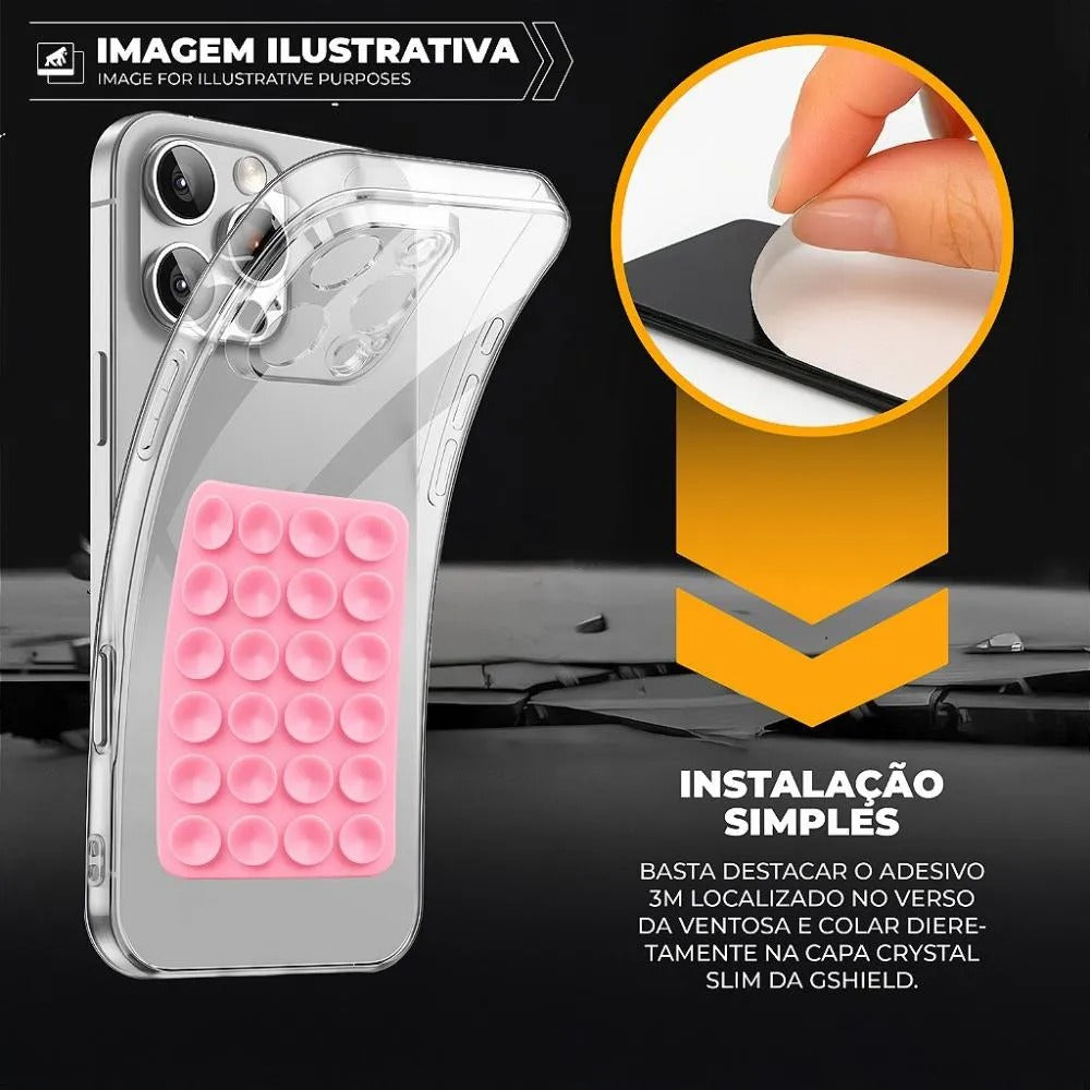 Kit Capa Crystal Slim para Iphone 16E + Ventosa ROSA Gshield