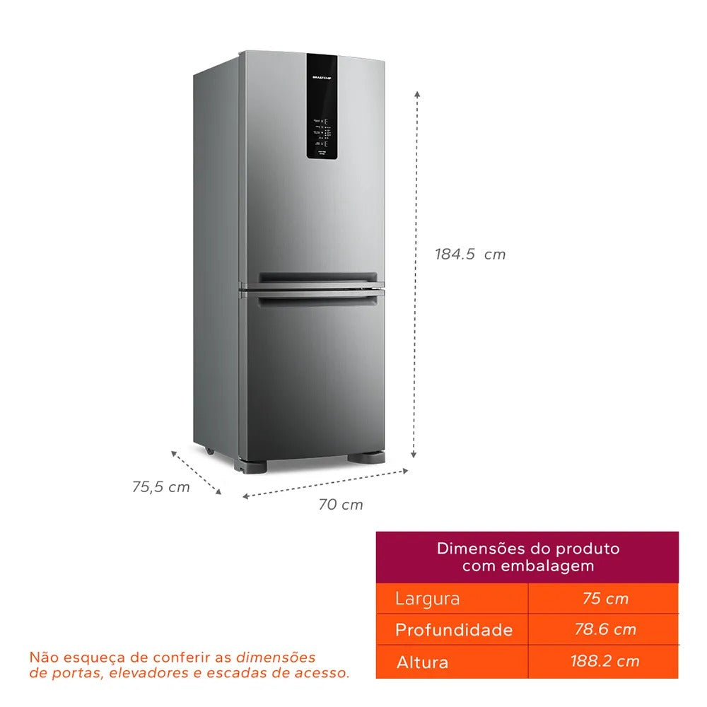 Refrigerador Brastemp Inverse Frost Free A+++ 447 Litros Inox com Smart Flow e Fresh Box - BRE57FK