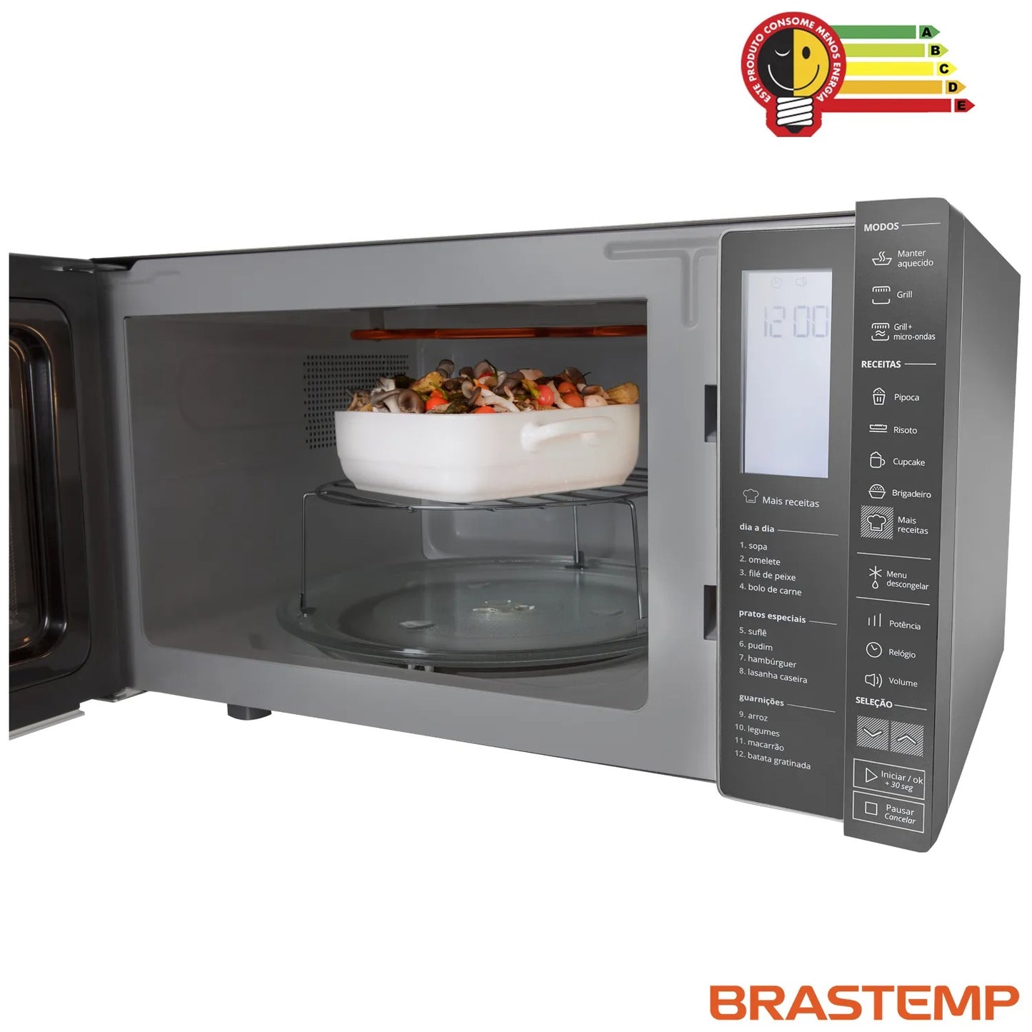 Micro-ondas Brastemp 32 Litros cor Inox Espelhado com Grill e Painel Integrado - BMG45AR