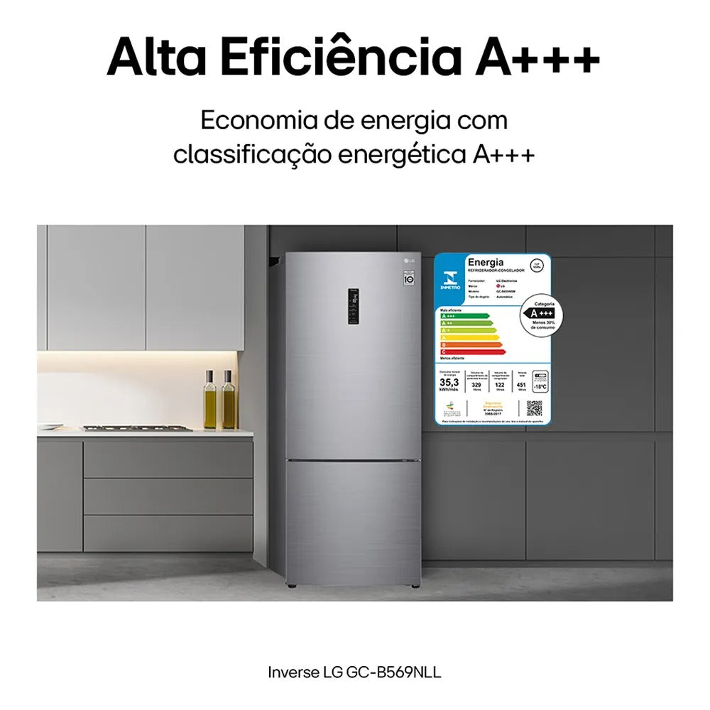 Refrigerador Inverse LG de 02 Portas Frost Free com 451 Litros Platinum Inox - GCB569NLL