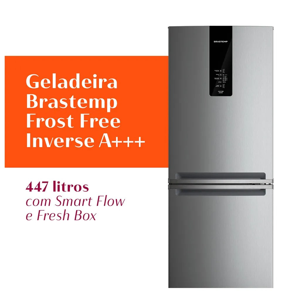 Refrigerador Brastemp Inverse Frost Free A+++ 447 Litros Inox com Smart Flow e Fresh Box - BRE57FK