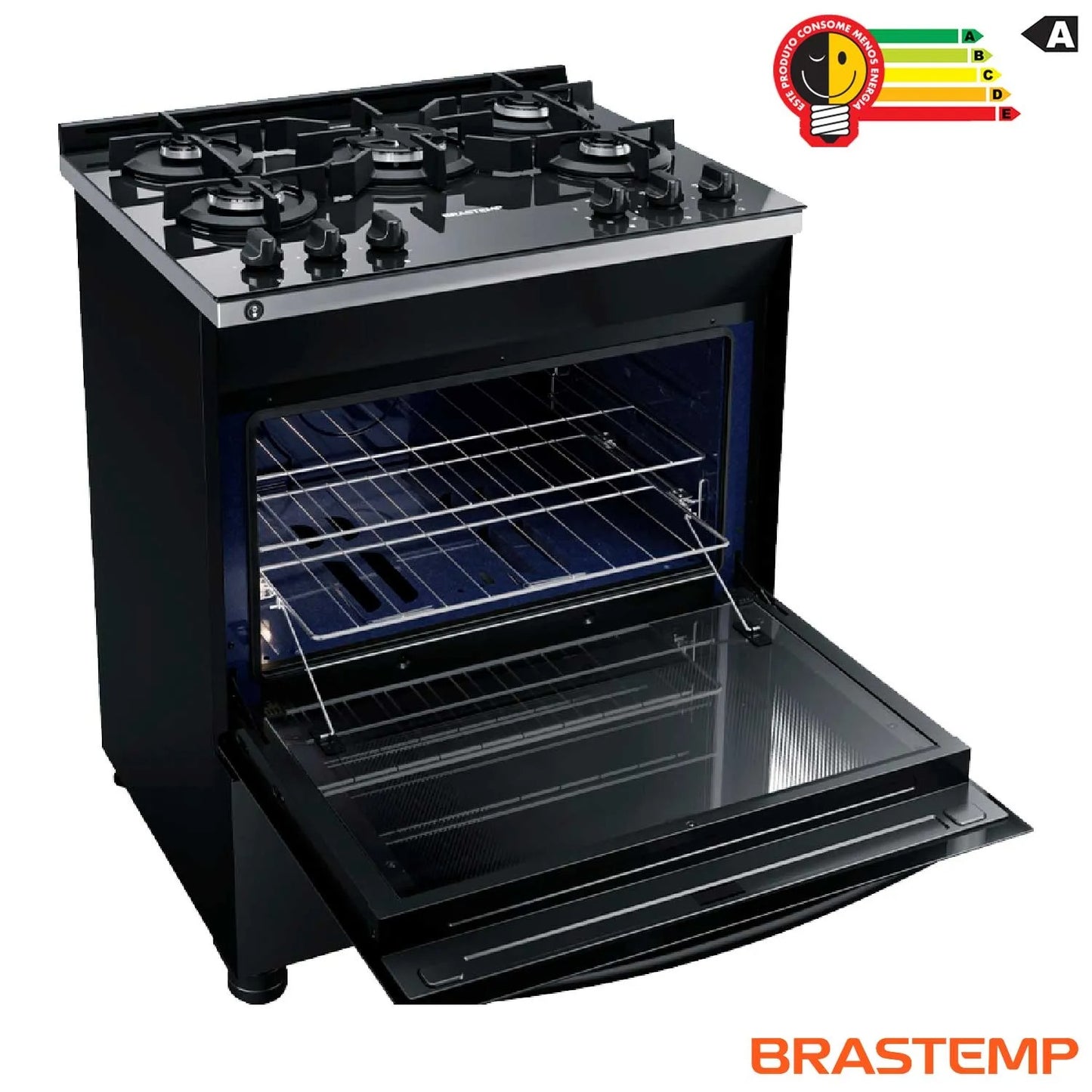 Fogão Brastemp 5 Bocas Preto com Turbo Chama com Mesa de Vidro - BFS5VCE