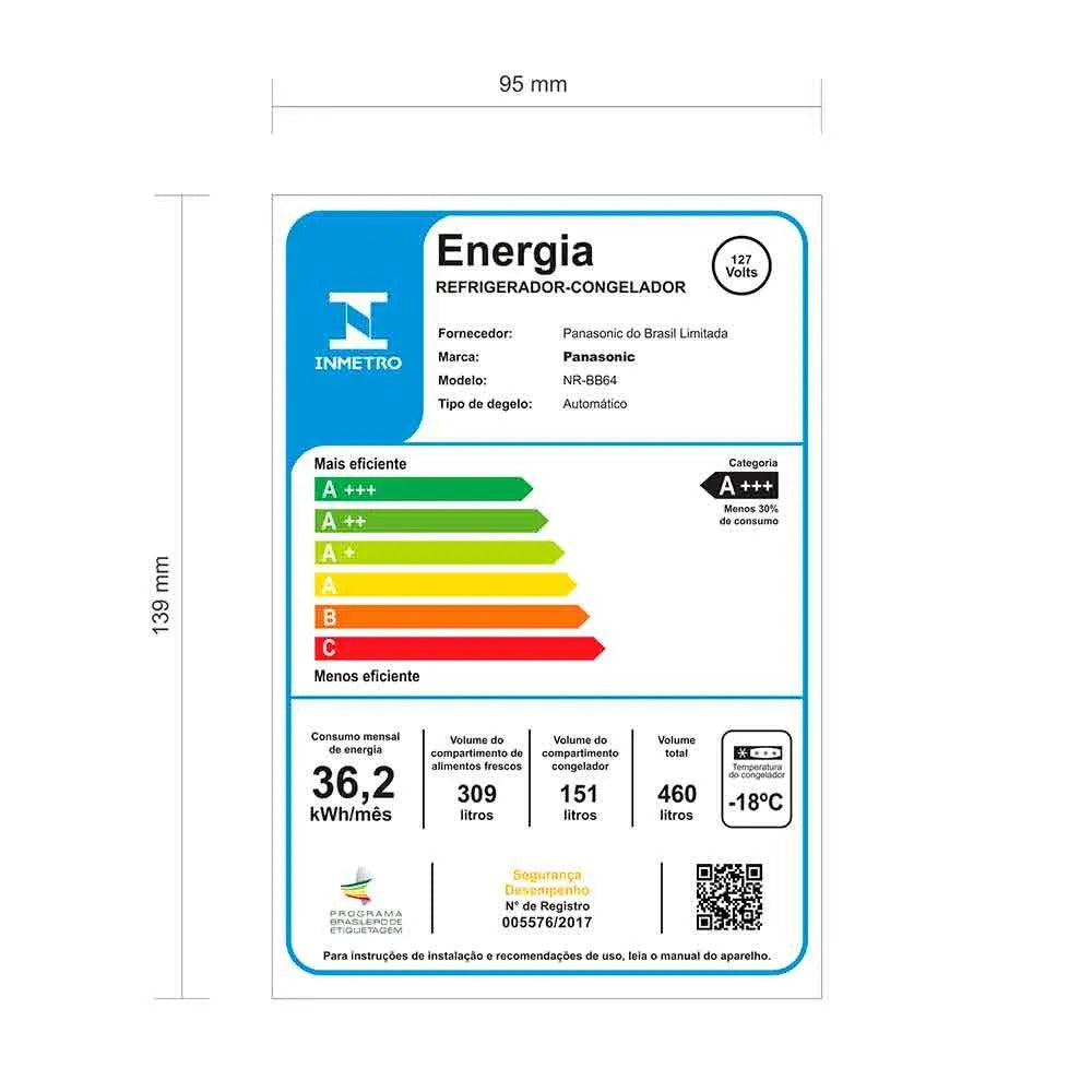 Refrigerador Panasonic de 02 Portas Frost Free com 460 Litros Bottom Freezer Aço Escovado - NRBB64PV
