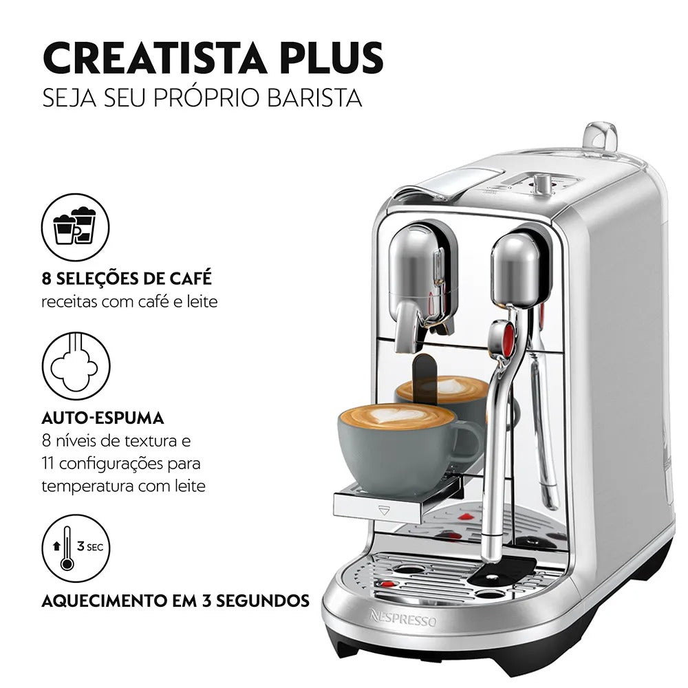 Cafeteira Nespresso Creatista Plus Cromada para Café Espresso - J520-BR-ME-NE