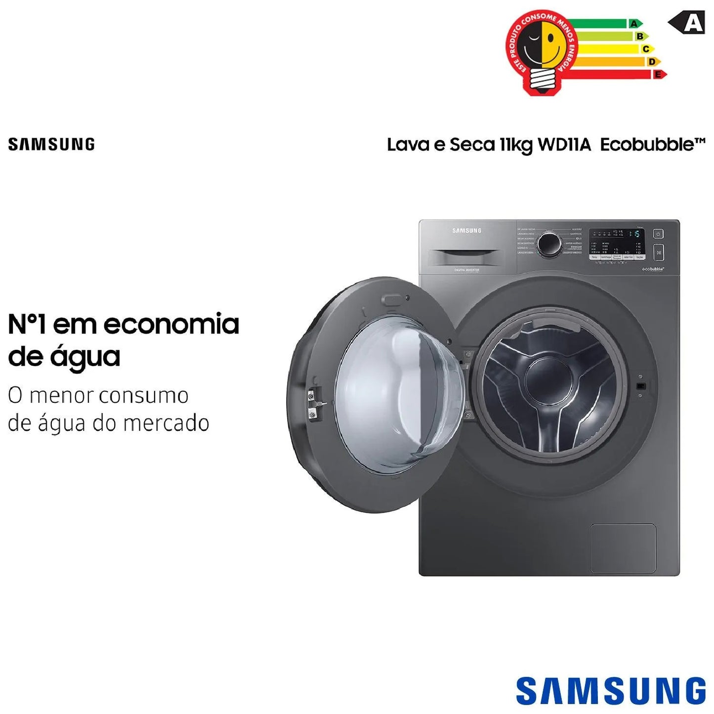 Lava & Seca 11 Kg Samsung Inox com 12 Programas de Lavagem - WD11A4453BX