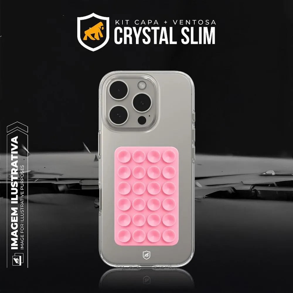 Kit Capa Crystal Slim para Iphone 16E + Ventosa ROSA Gshield