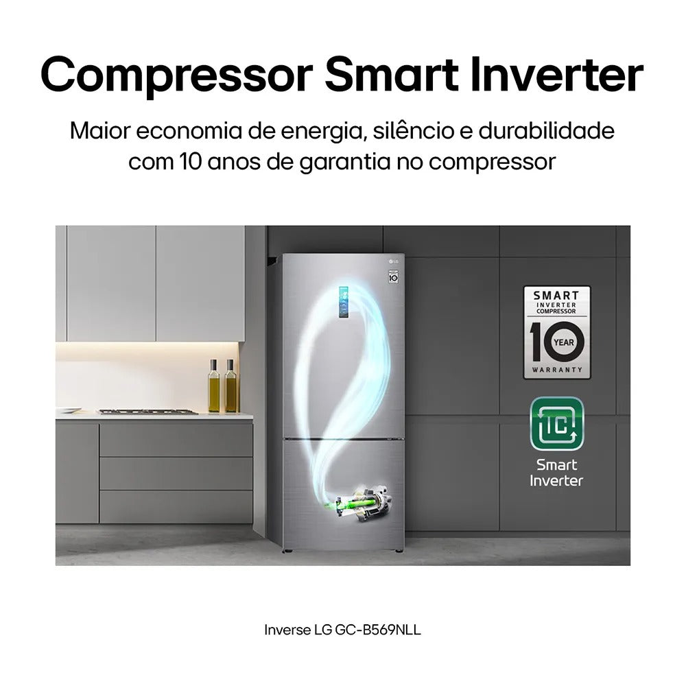Refrigerador Inverse LG de 02 Portas Frost Free com 451 Litros Platinum Inox - GCB569NLL