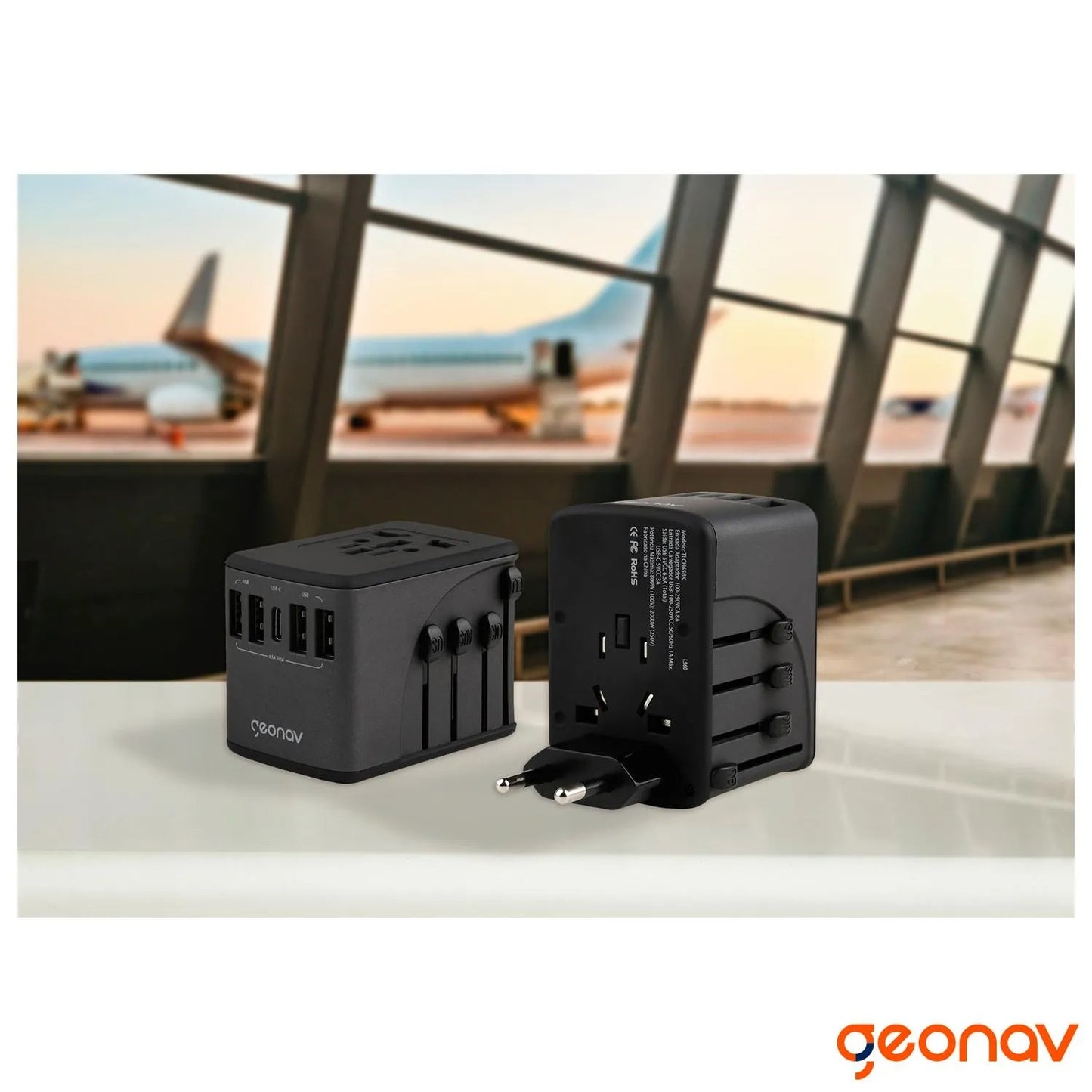 Carregador Universal com Adaptadores de Viagem USB + USB-C Preto - Geonav - TLCH65BK