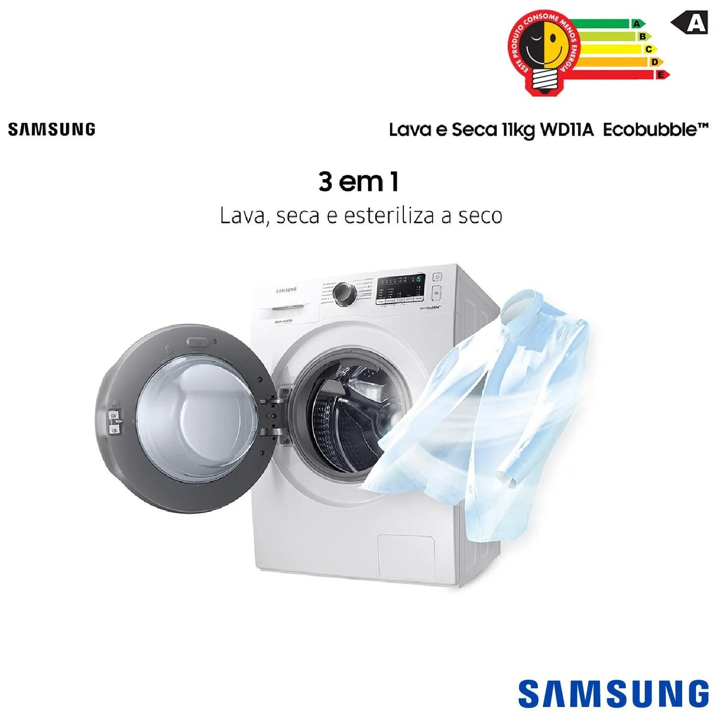 Lava & Seca 11 Kg Samsung Branca com 12 Programas de Lavagem - WD11A4453BW
