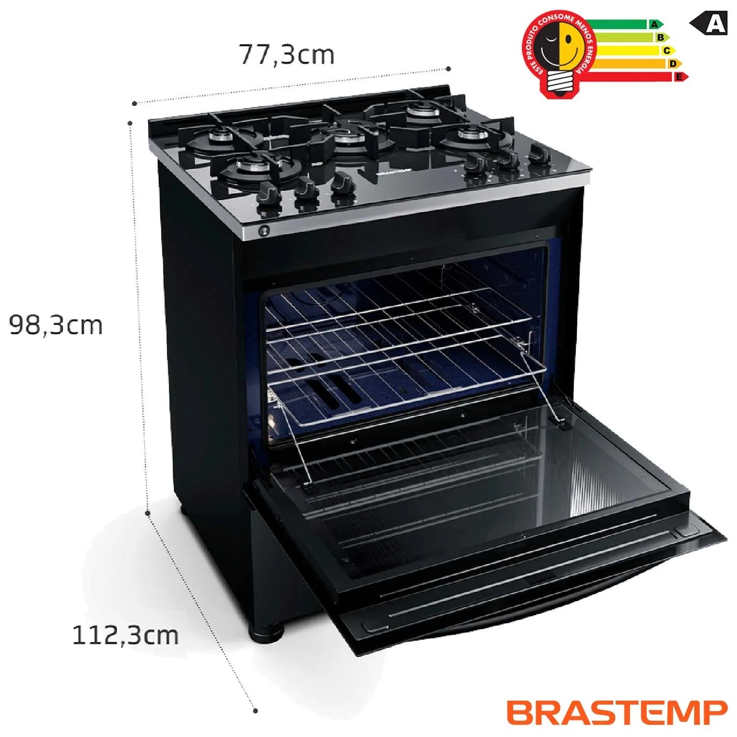 Fogão Brastemp 5 Bocas Preto com Turbo Chama com Mesa de Vidro - BFS5VCE